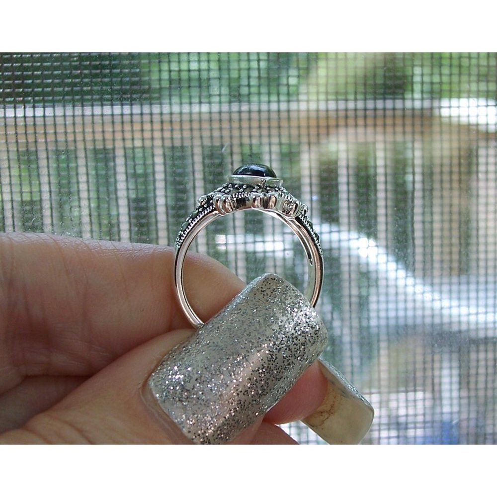925 STERLING SILVER Marquise Black Onyx & Marcasite Ring - Picture 6 of 16